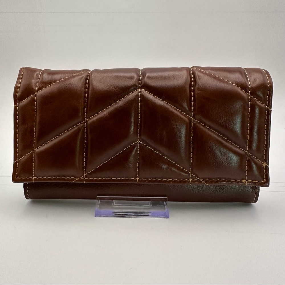 Patricia Nash Brown 100% Genuine Full Grain Cowhide Leather/Quilted Wallet